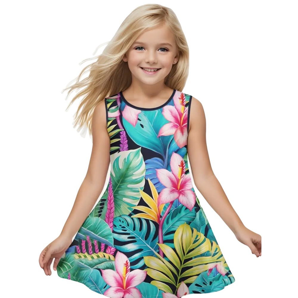 Tropical Floral Sleeveless Girls Slip Casual Dress (5-6yr)